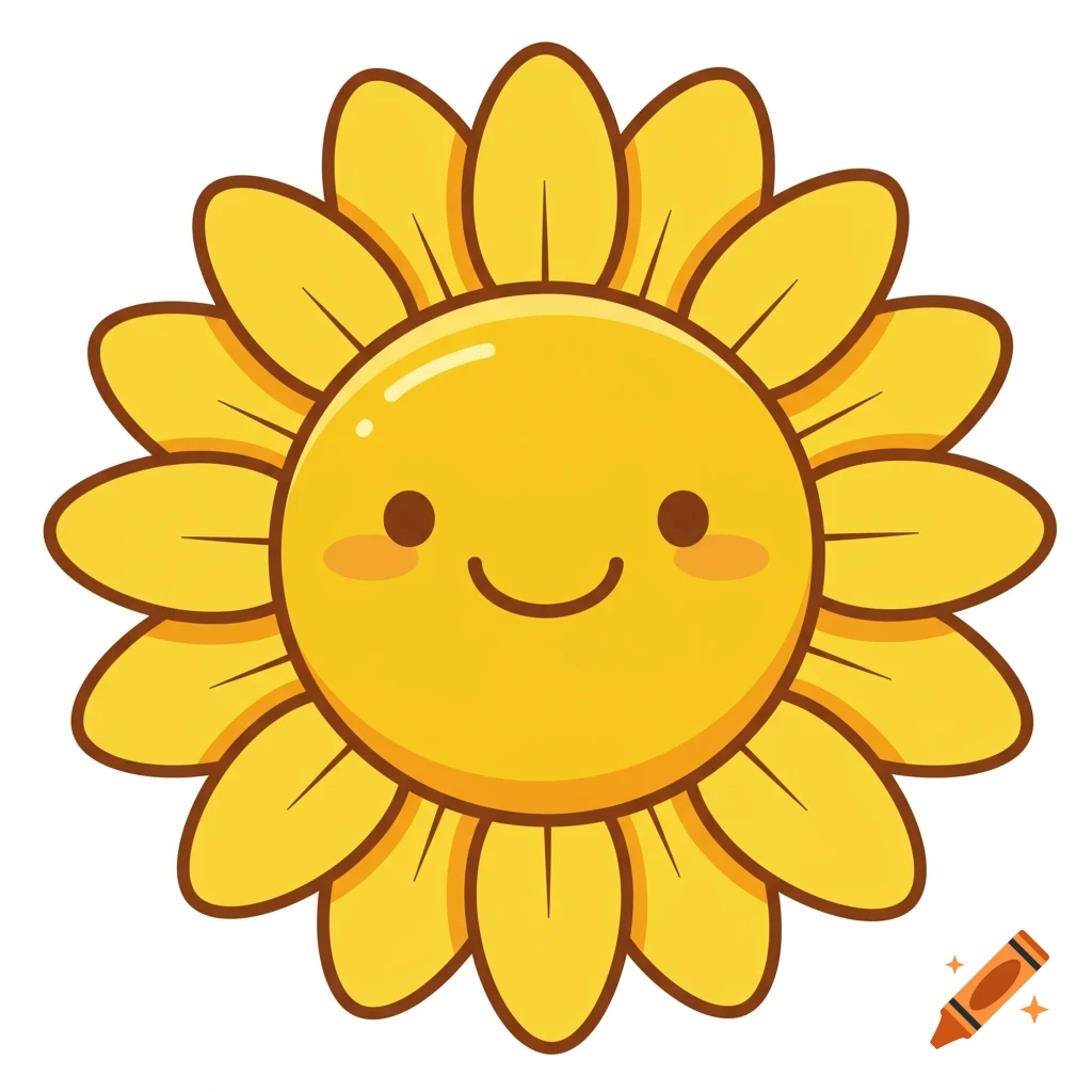 A cute cartoon illustration of a sunflower face.