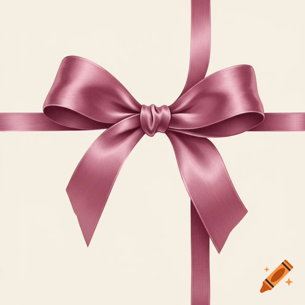 A pink satin ribbon tied in a bow on a cream background.