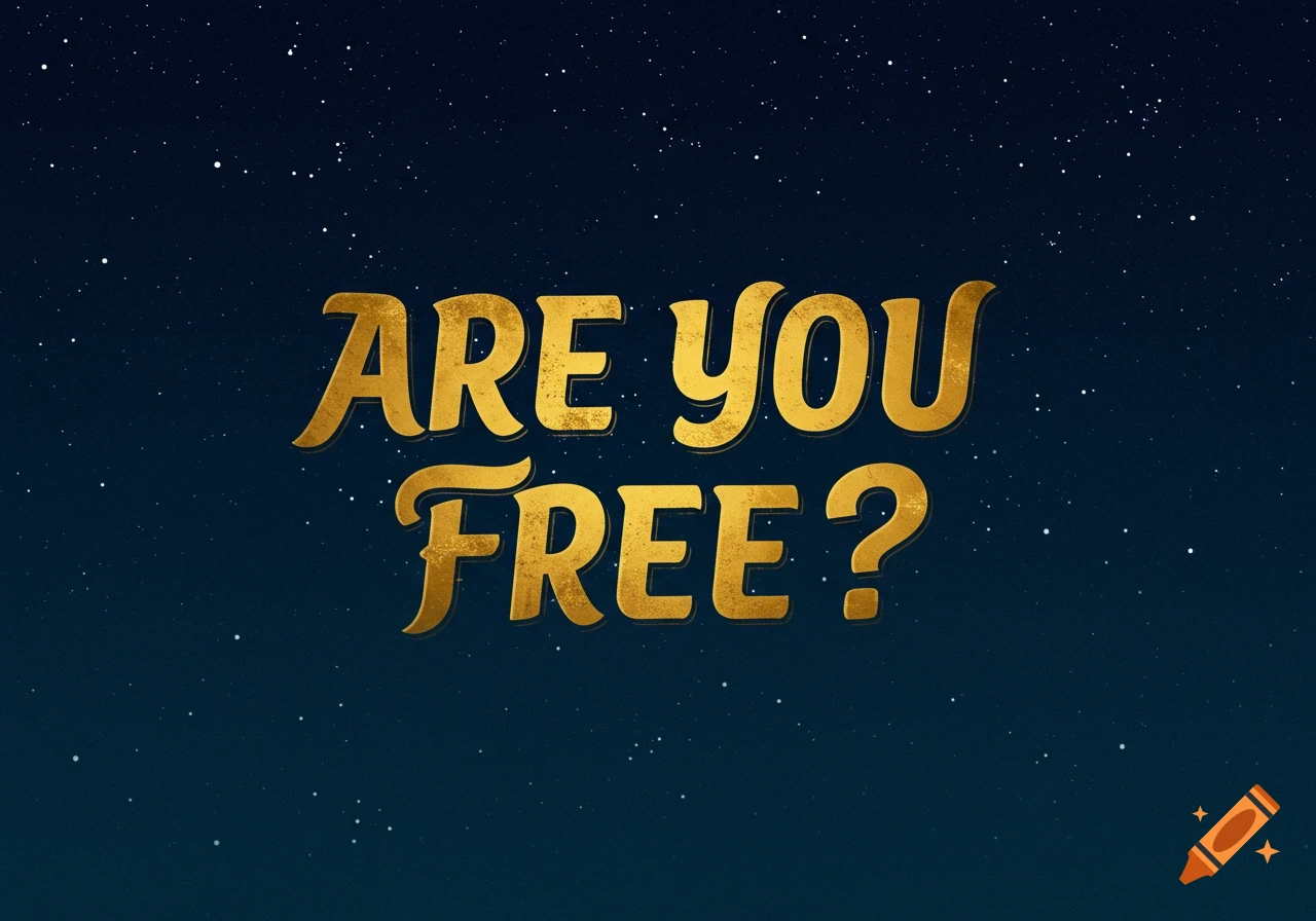 Golden text reads "ARE YOU FREE?" against a dark blue background with stars.