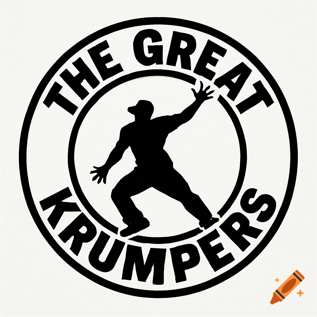 Black and white logo with a dancer silhouette and the words 'THE GREAT KRUMPERS' in a circle.
