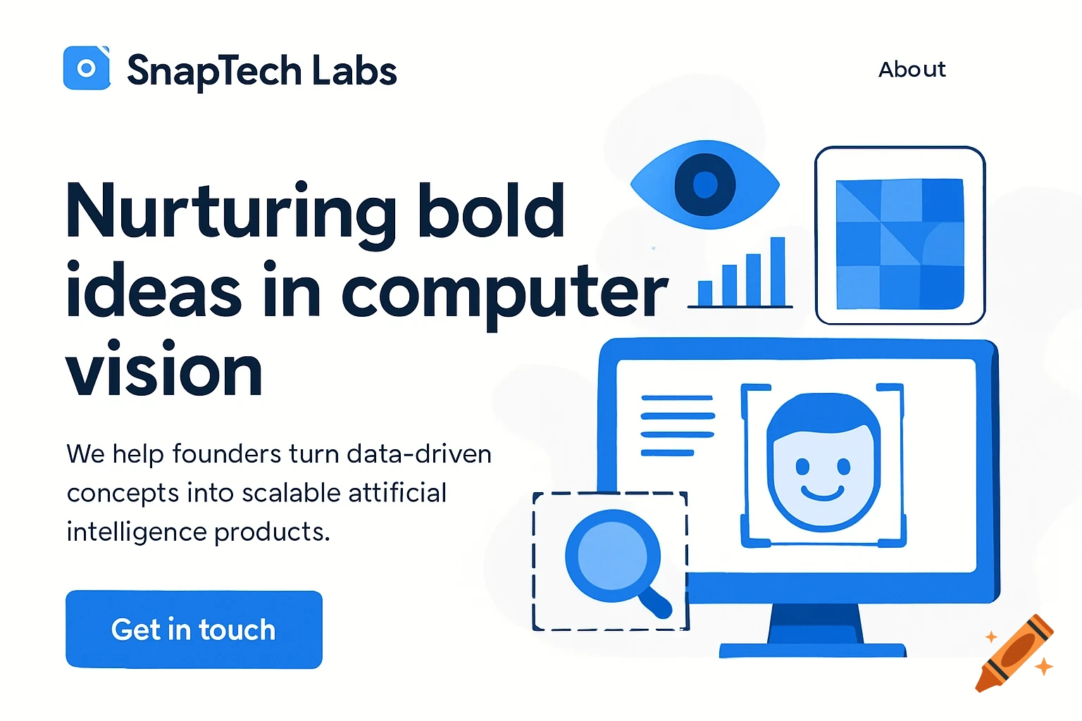 An illustration about computer vision with text, icons, and a computer monitor showing facial detection.