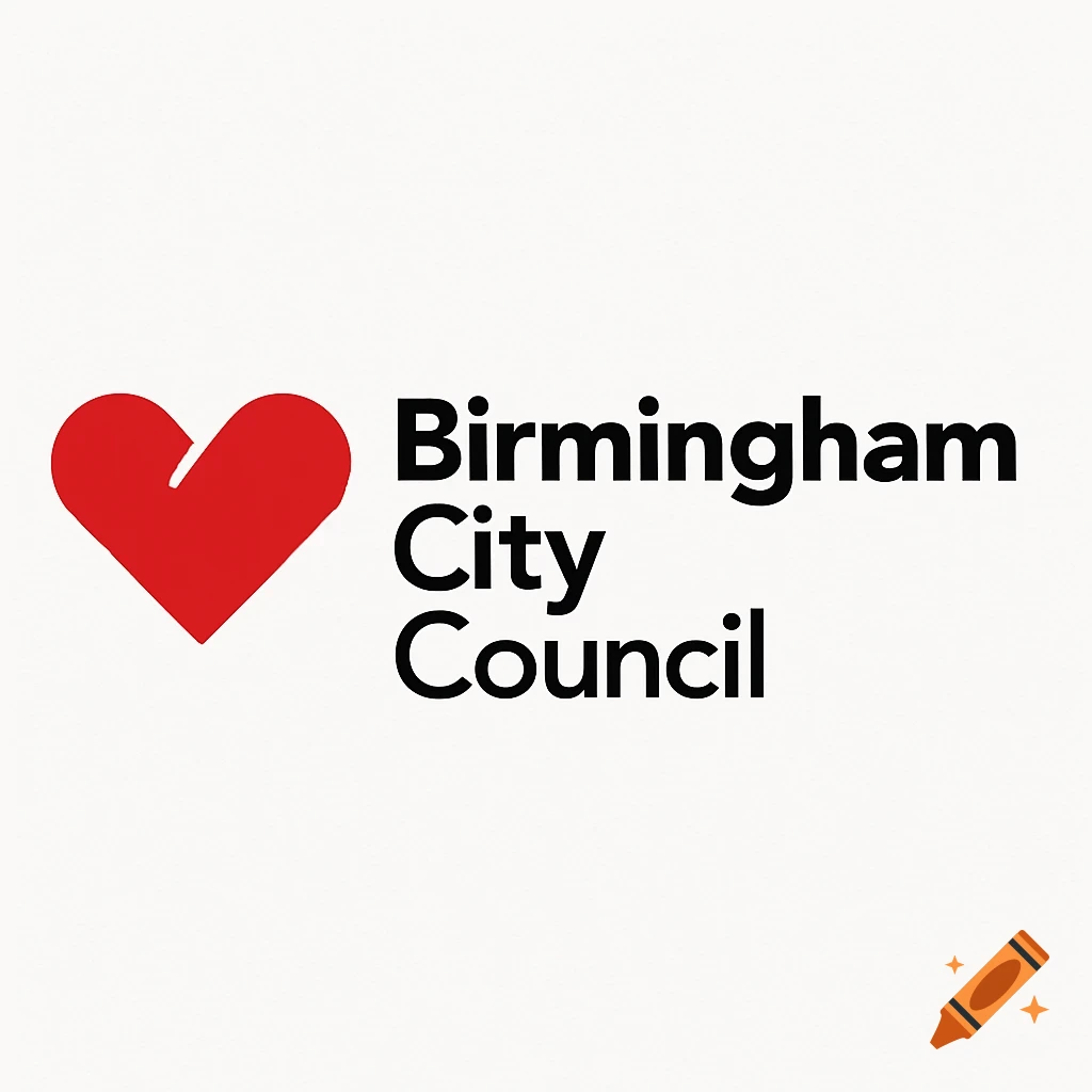 A red heart icon next to the black text "Birmingham City Council" on a white background.