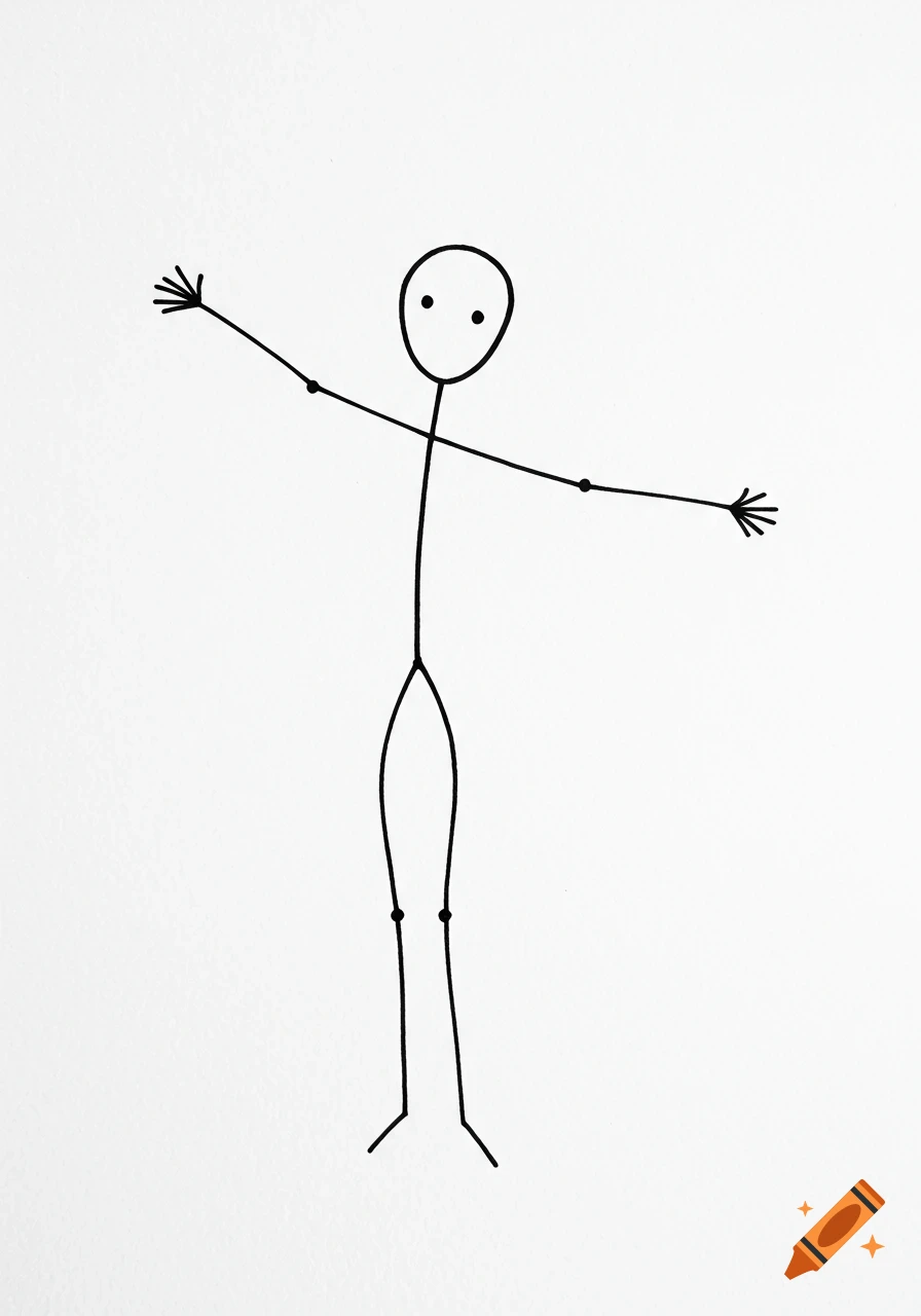 Simple black line drawing of a stick figure with arms outstretched.