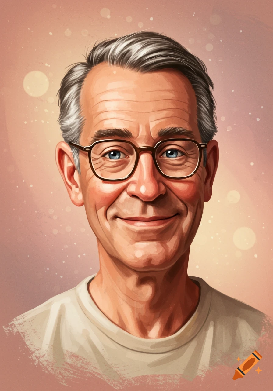 Illustration portrait of a smiling older man with glasses