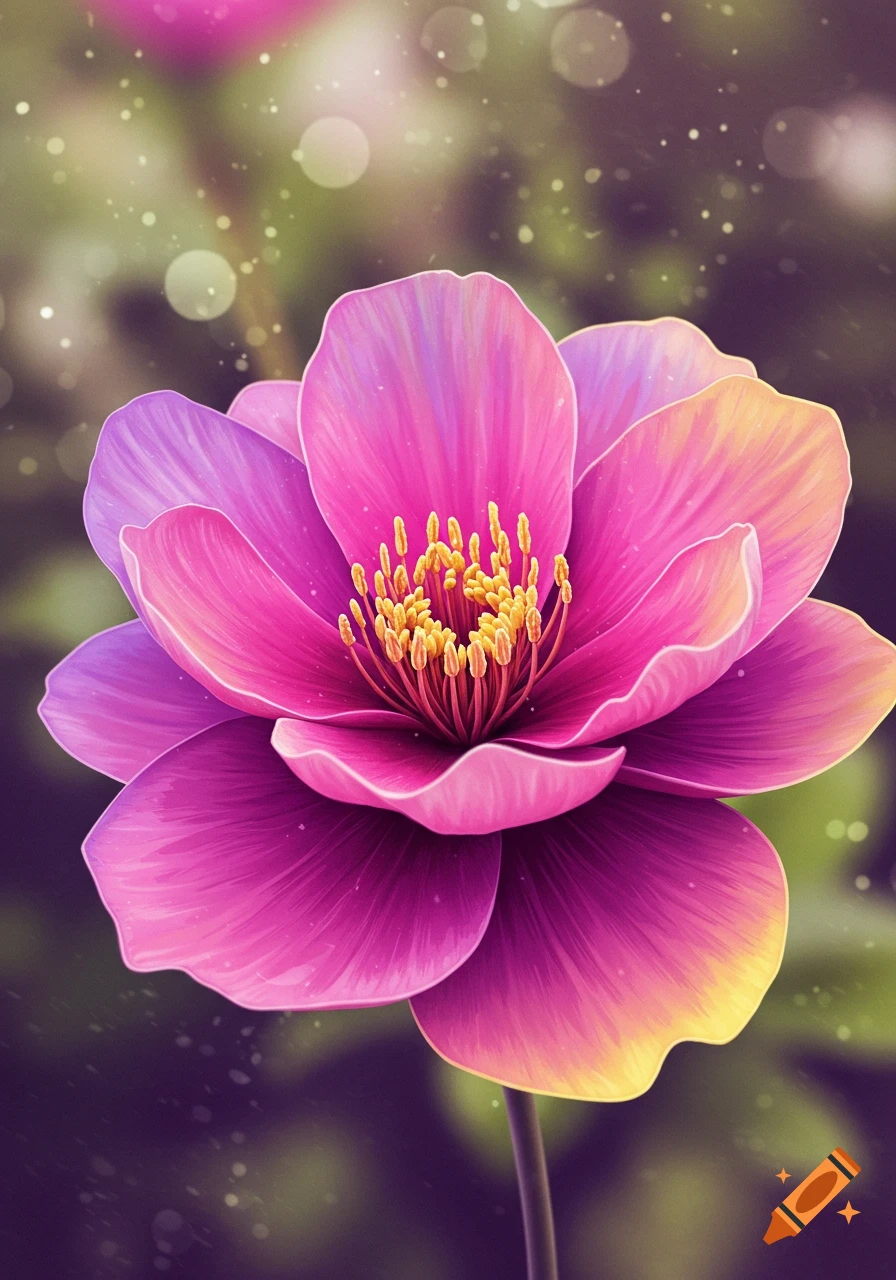 A vibrant pink and yellow flower in a digital painting style.