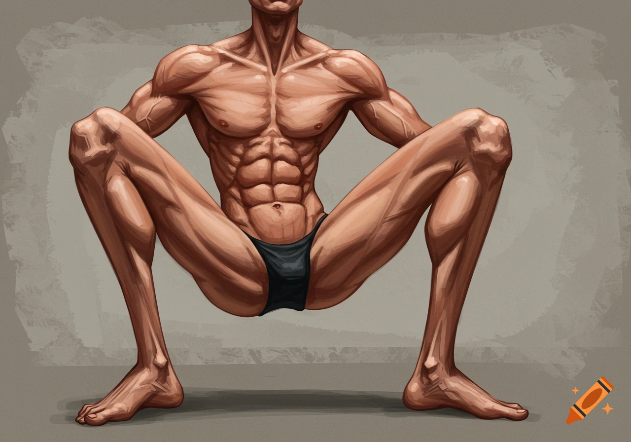 Muscular male figure squatting