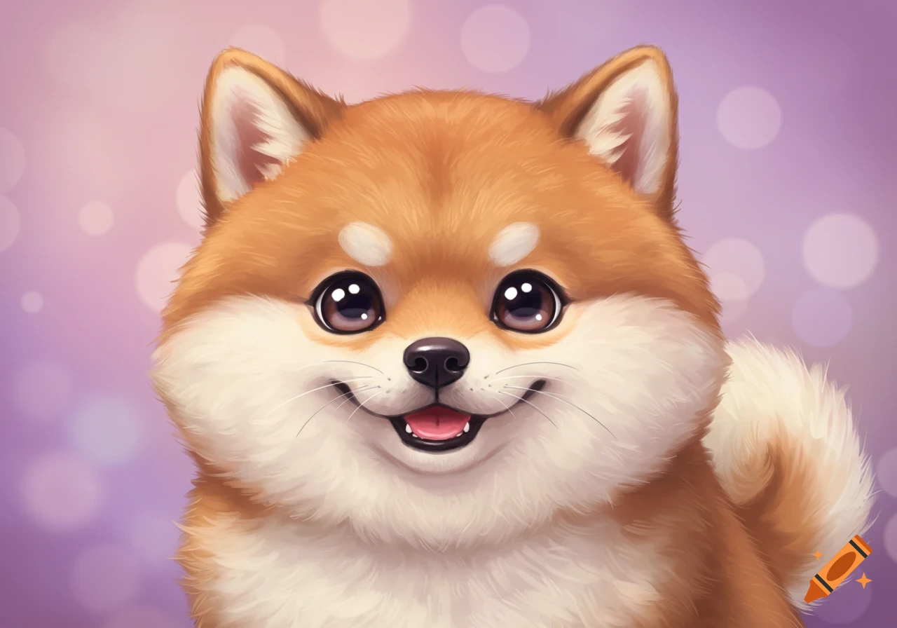 A cute Shiba Inu dog's face is smiling.