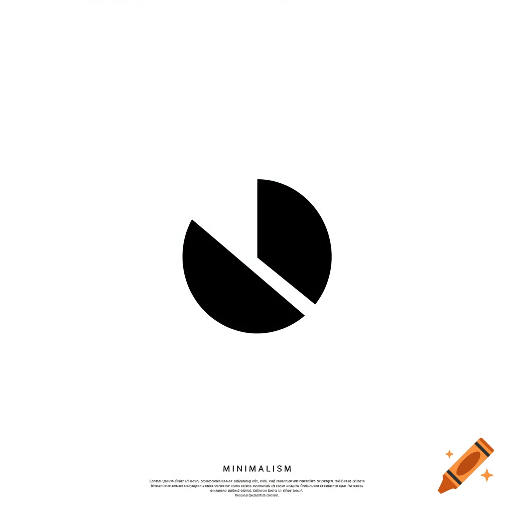 Minimalist black and white graphic of a circle divided by a diagonal line with text below.