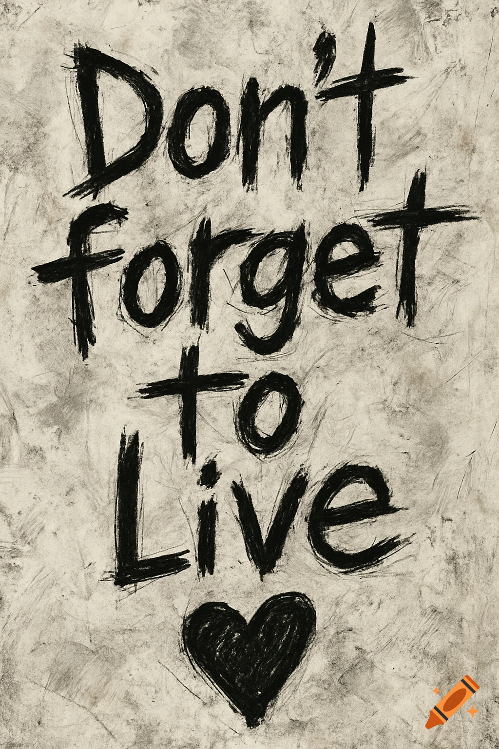 Messy text art: 'Don't forget to live' and heart