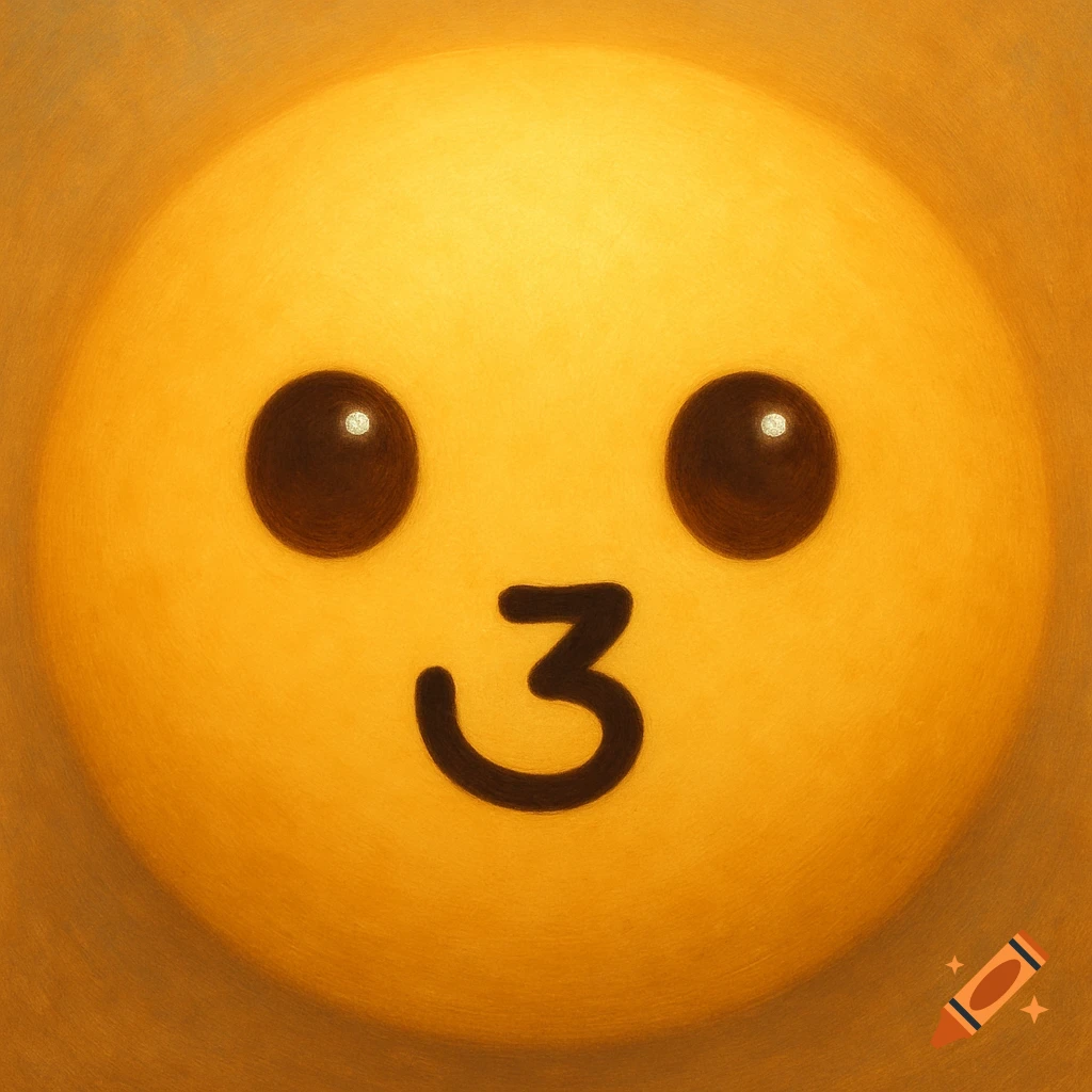 A yellow face with dot eyes and a :3 mouth.