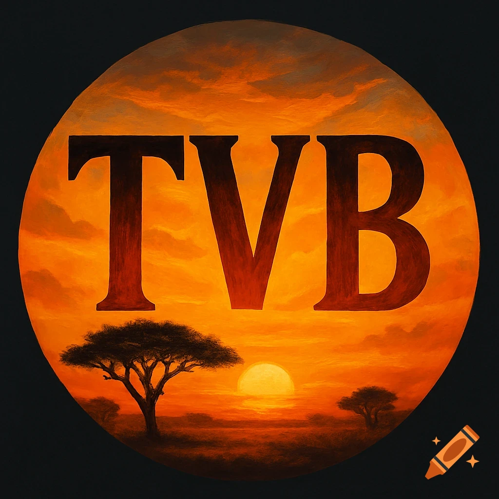 TVB letters over an African sunset landscape in a circle