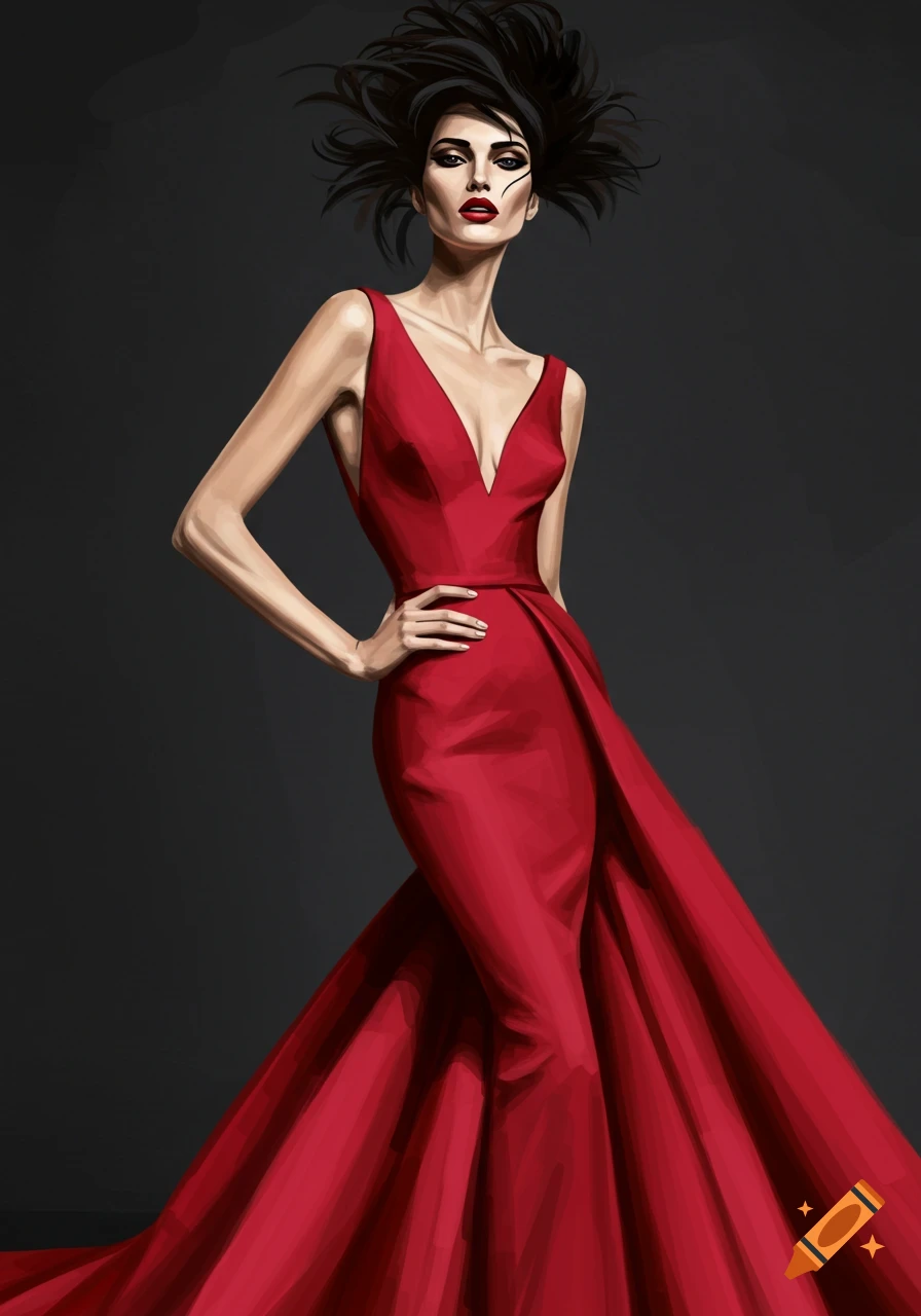 Fashion model in a red dress