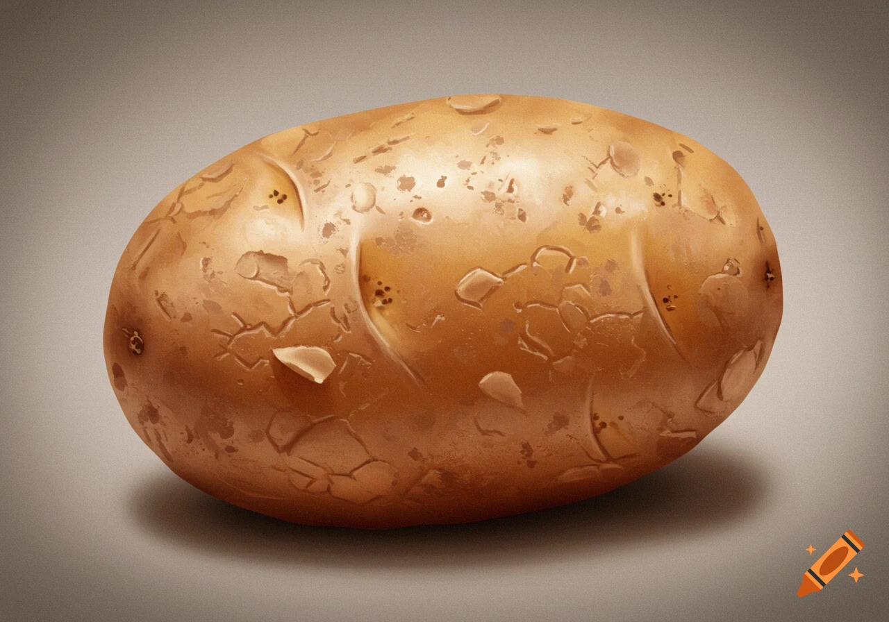 A close-up, realistic rendering of a single potato.