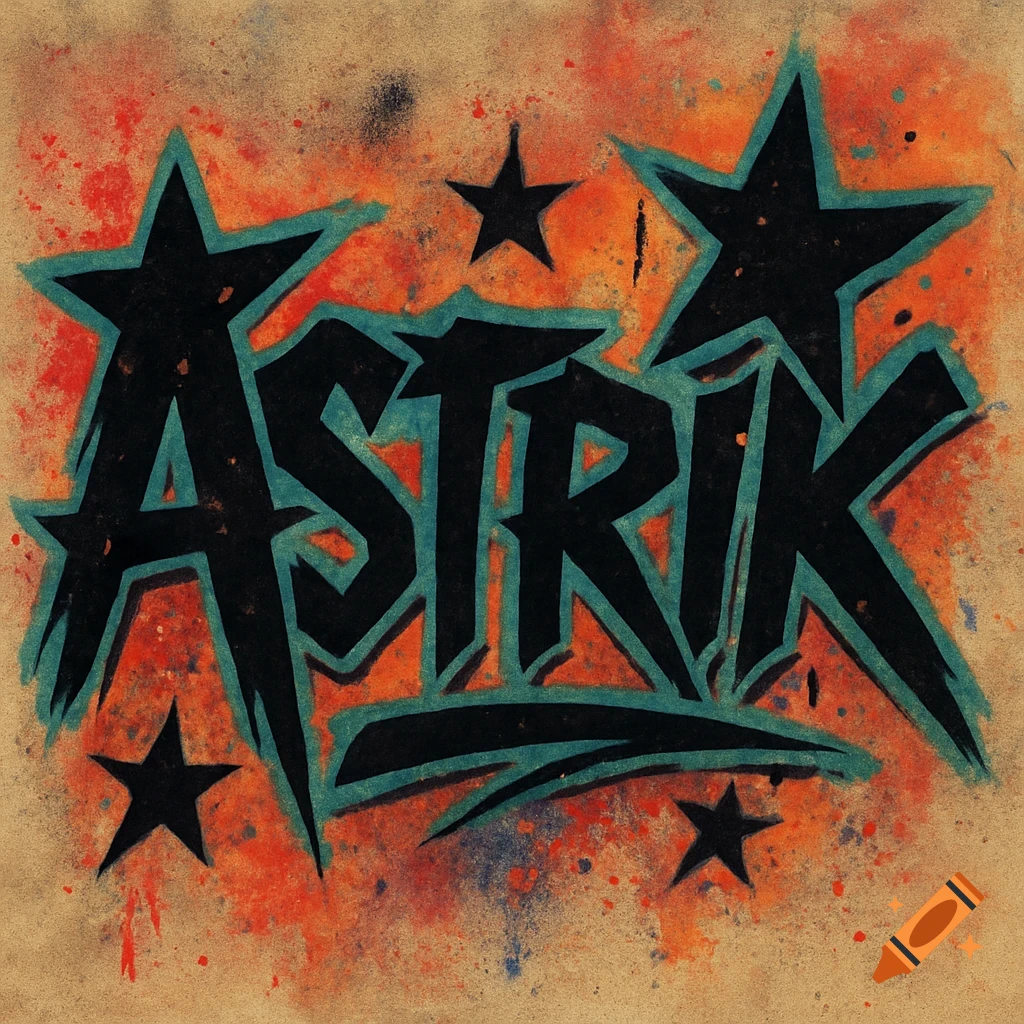 Graffiti logo reading ASTRIK with stars on a textured background.