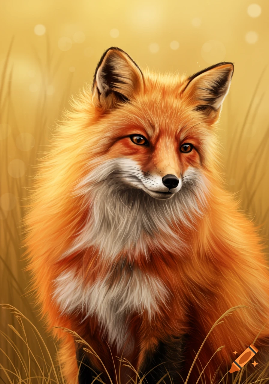 A fluffy red fox in tall grass.