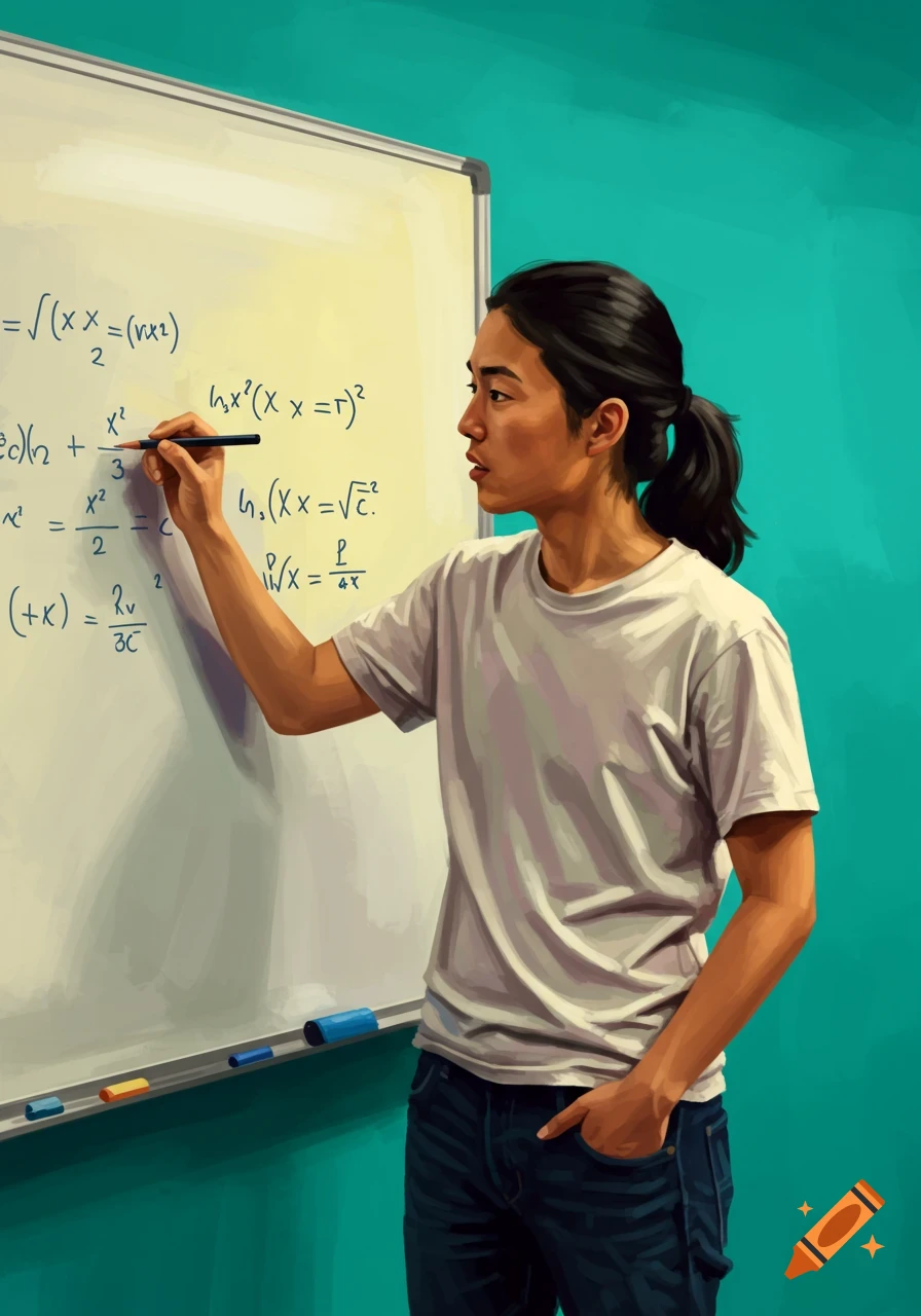 A student writes equations on a whiteboard.