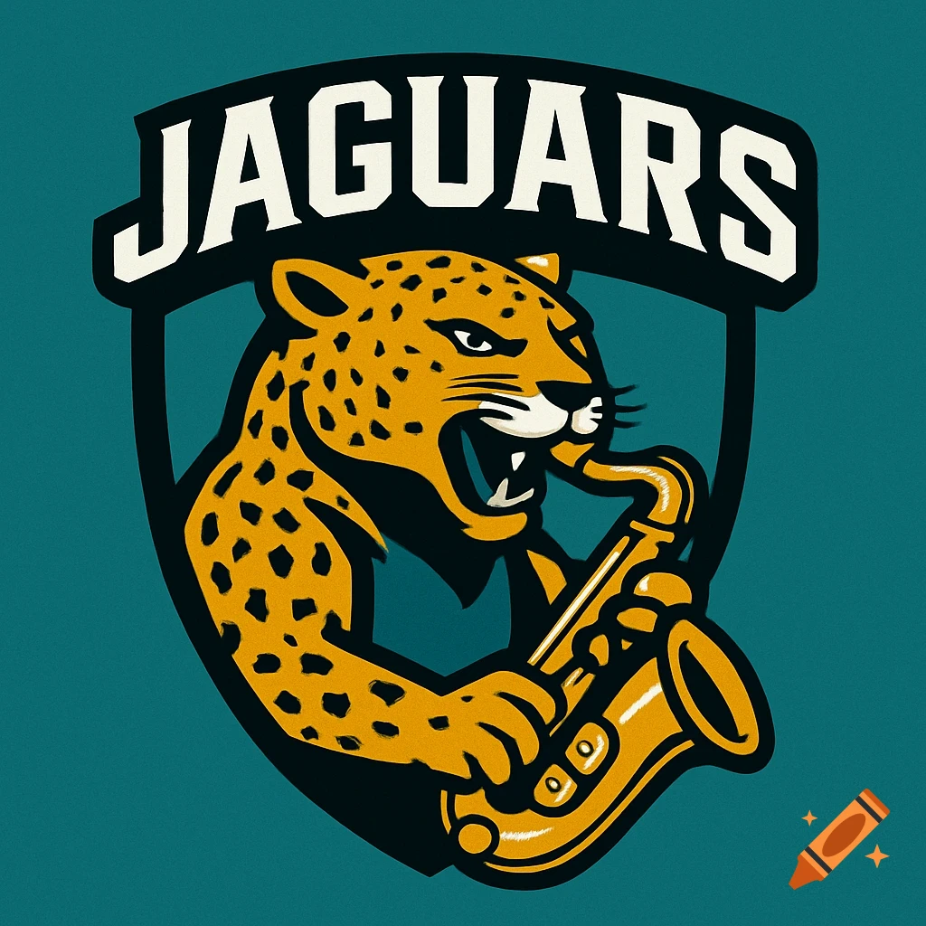 Logo of a stylized jaguar playing a saxophone with the word JAGUARS above.