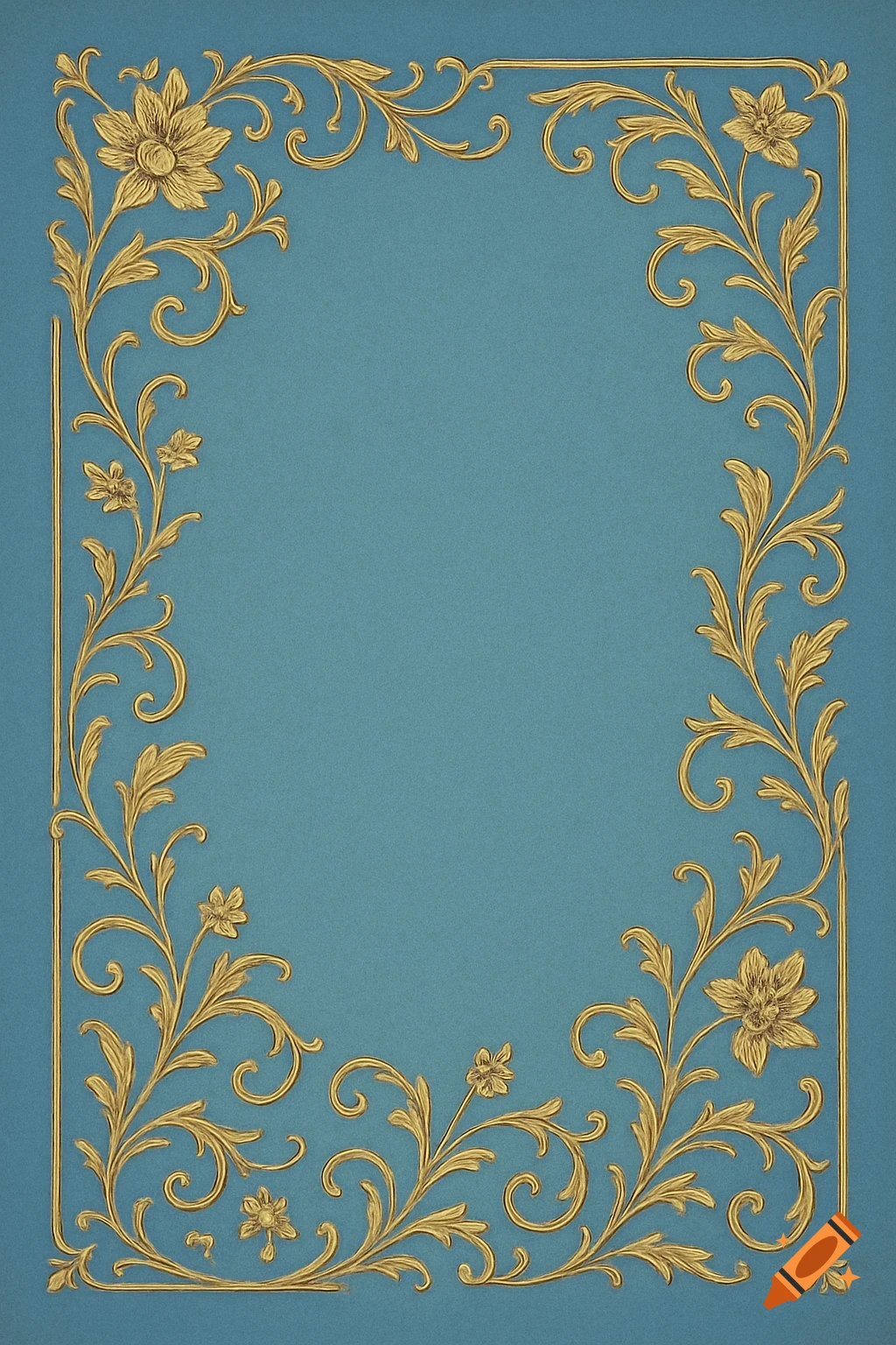 Elegant gold floral border on a blue background