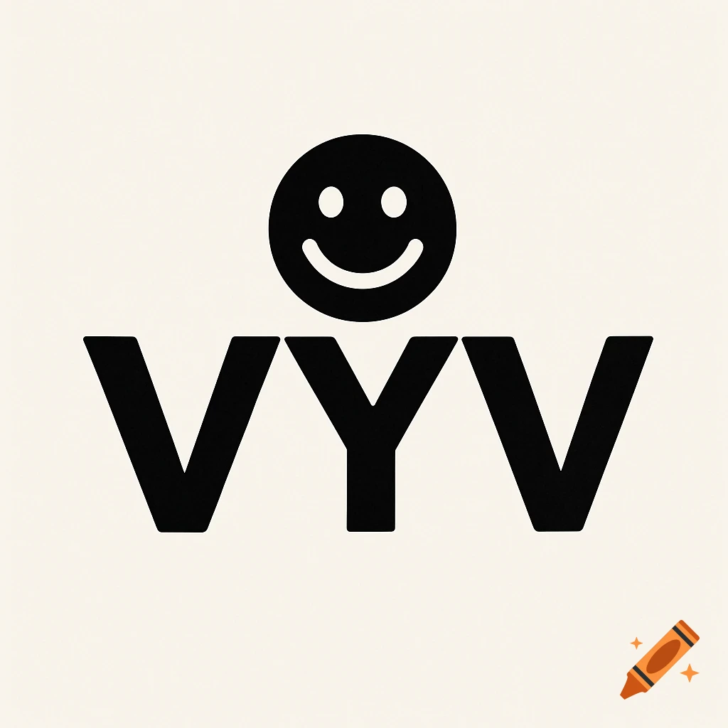 Black logo with large letters VYV and a smiley face above the Y.
