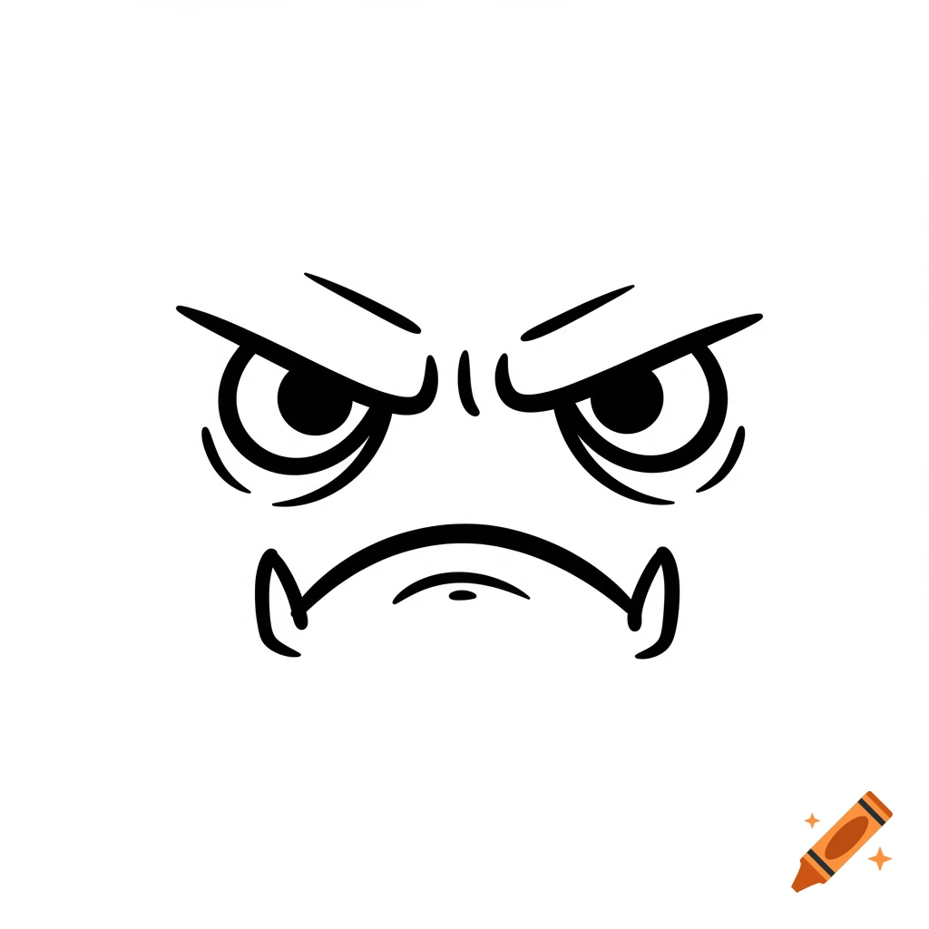 Simple black line art of an angry or crabby cartoon face.
