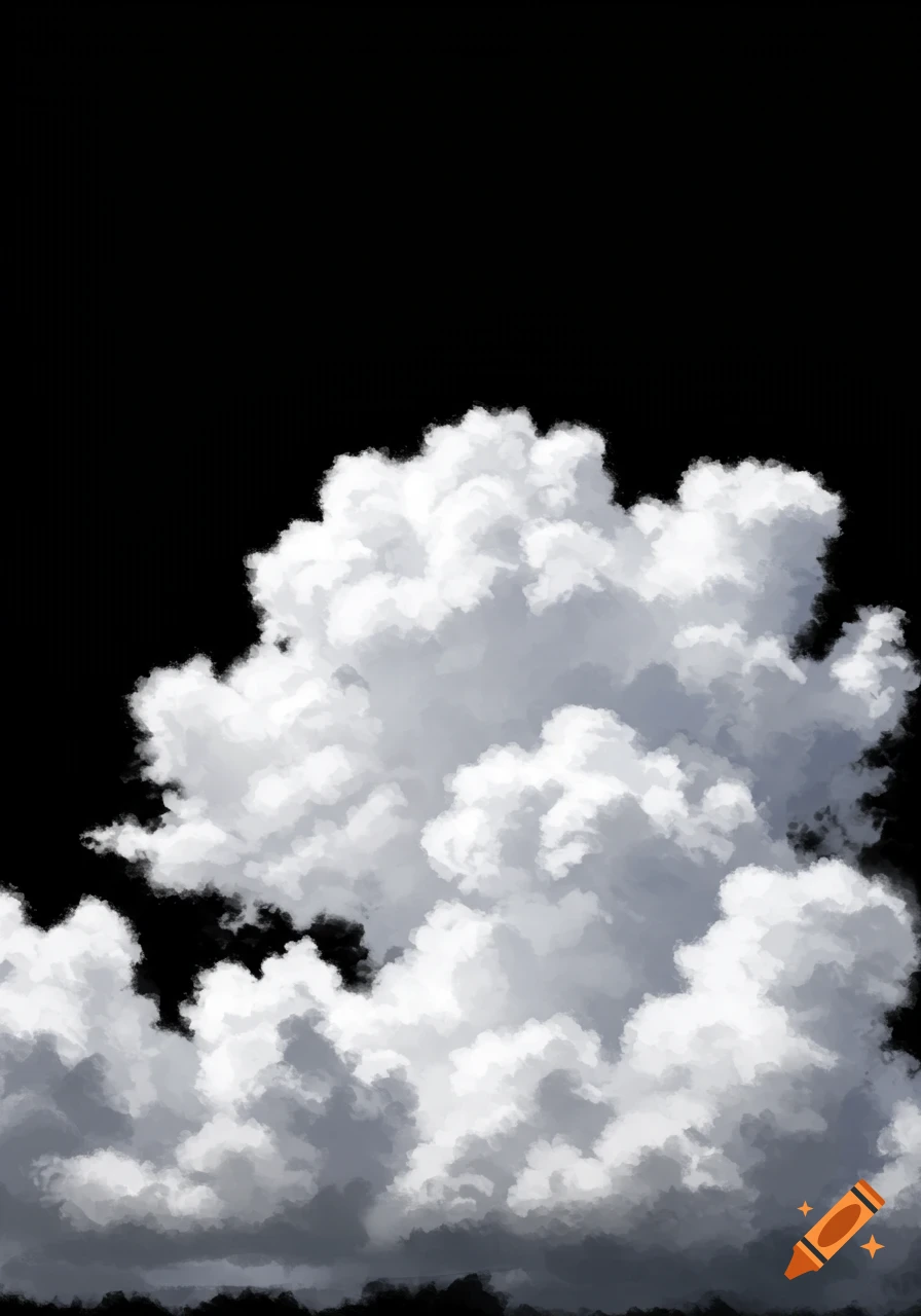 White cumulus clouds against a black background.