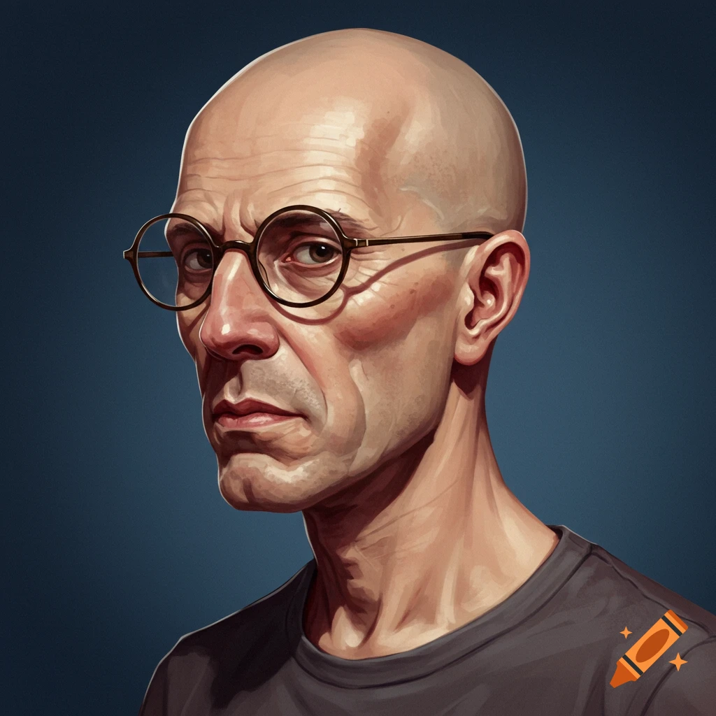 A bald man with glasses