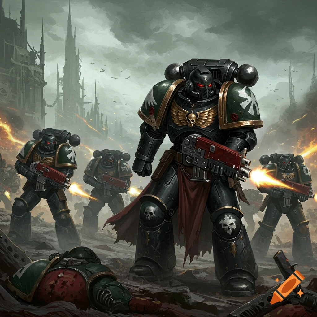 Warhammer 40k Space Marines in battle.