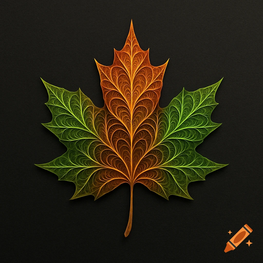 Fractal maple leaf in autumn colors on a dark background