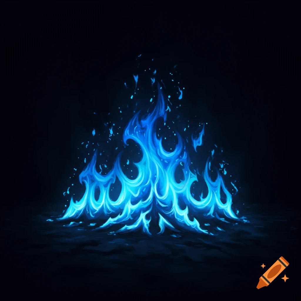 Vibrant blue fire against a dark background.