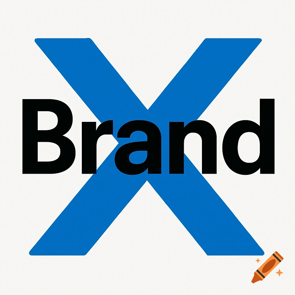 Blue X with the word Brand overlaid