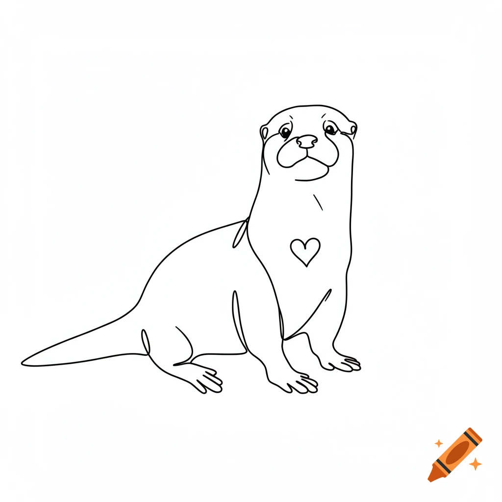 Simple line art drawing of an otter with a heart on its chest