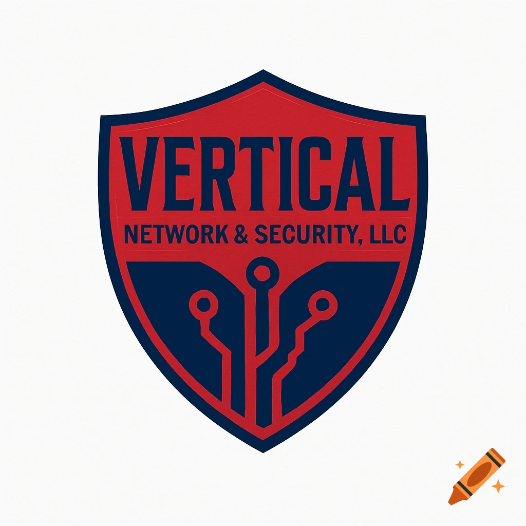 Red and blue shield logo with text VERTICAL NETWORK & SECURITY, LLC and a circuit board pattern.