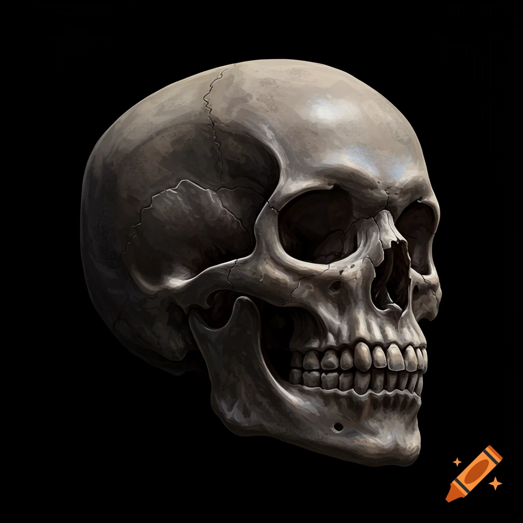 A skull on a black background.