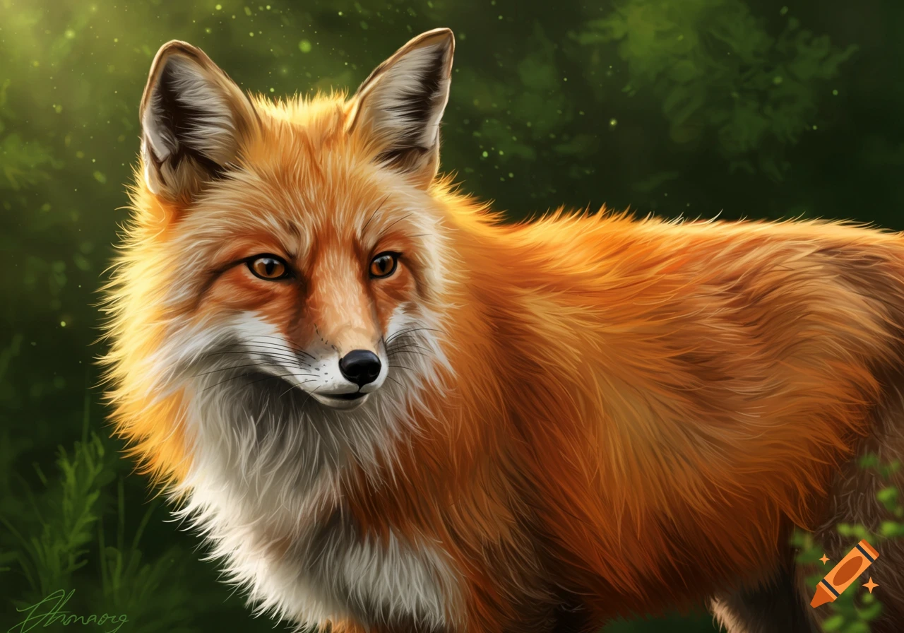 Digital painting of a red fox looking to the side in golden light.