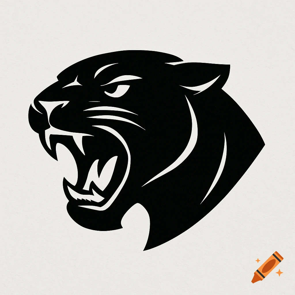 Black and white illustration of a roaring panther's head logo.