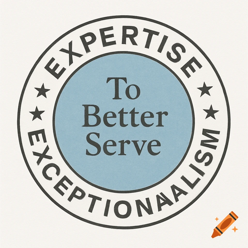 A circular seal logo with text 'Expertise' and 'Exceptionalism' on the outer ring and 'To Better Serve' in the center.