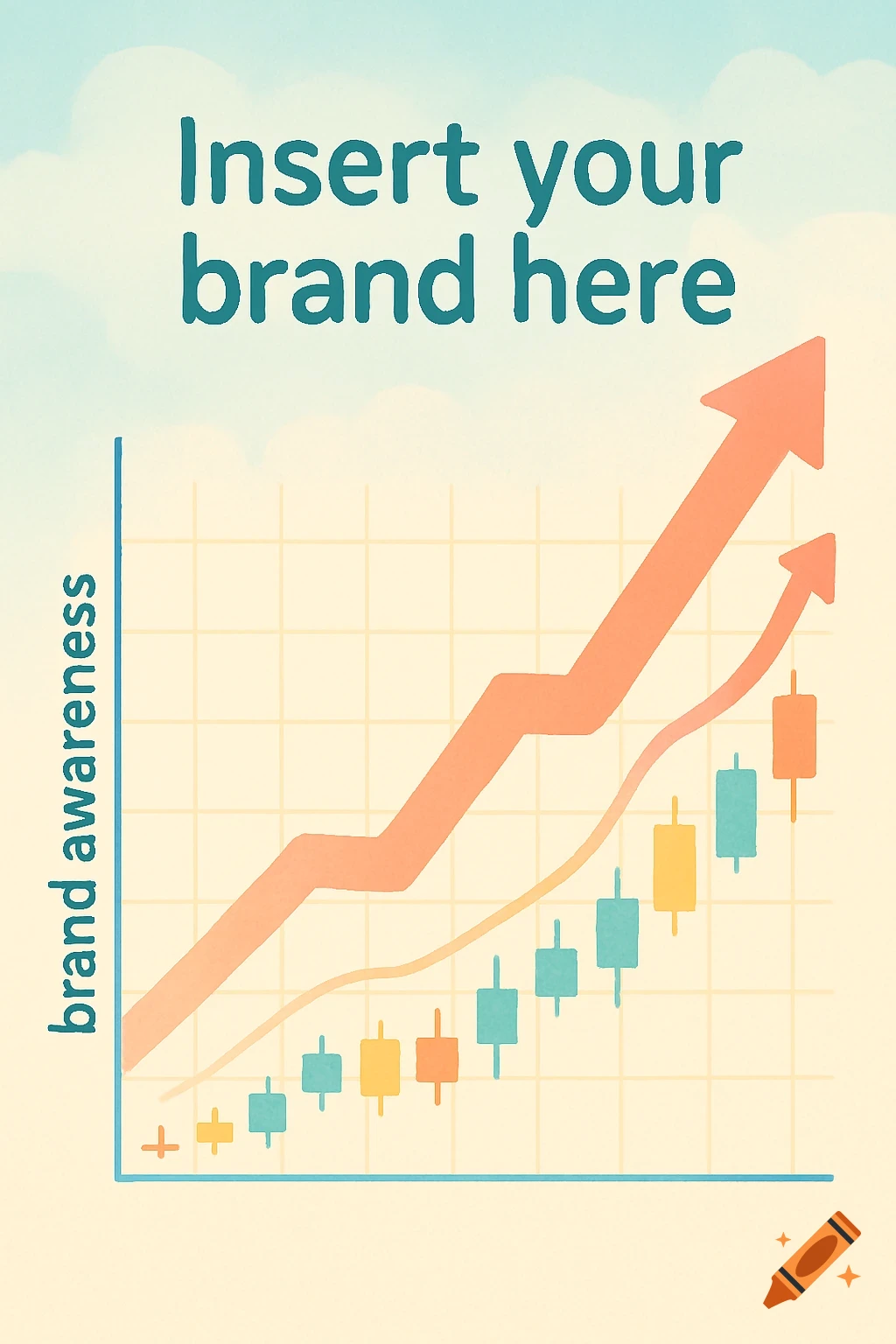 An illustration of a business chart showing increasing brand awareness with space to add a brand name.