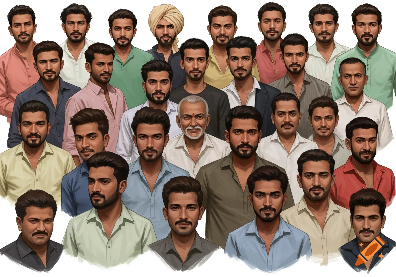 Multiple portraits of Indian men.
