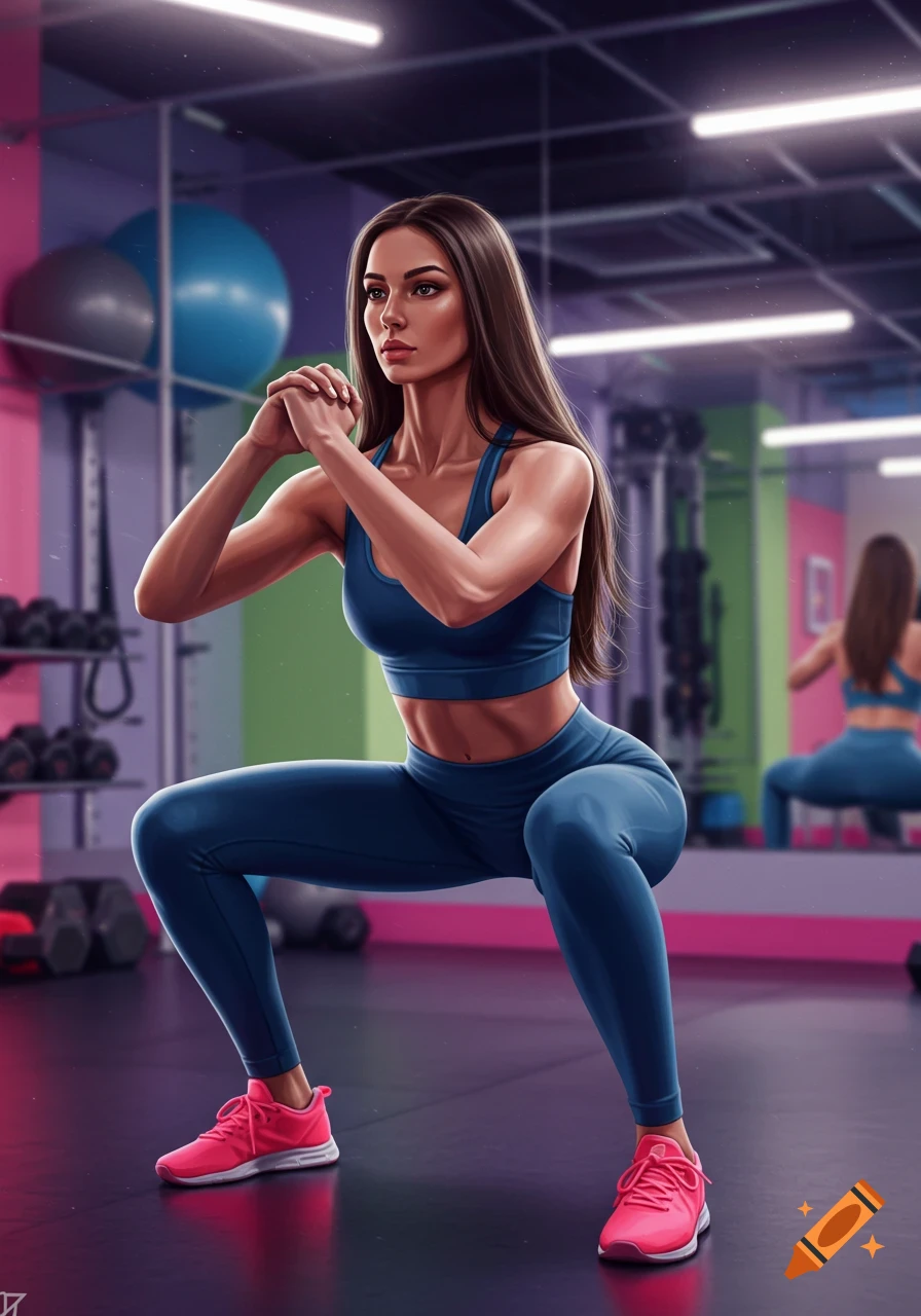 A woman doing a squat in a gym