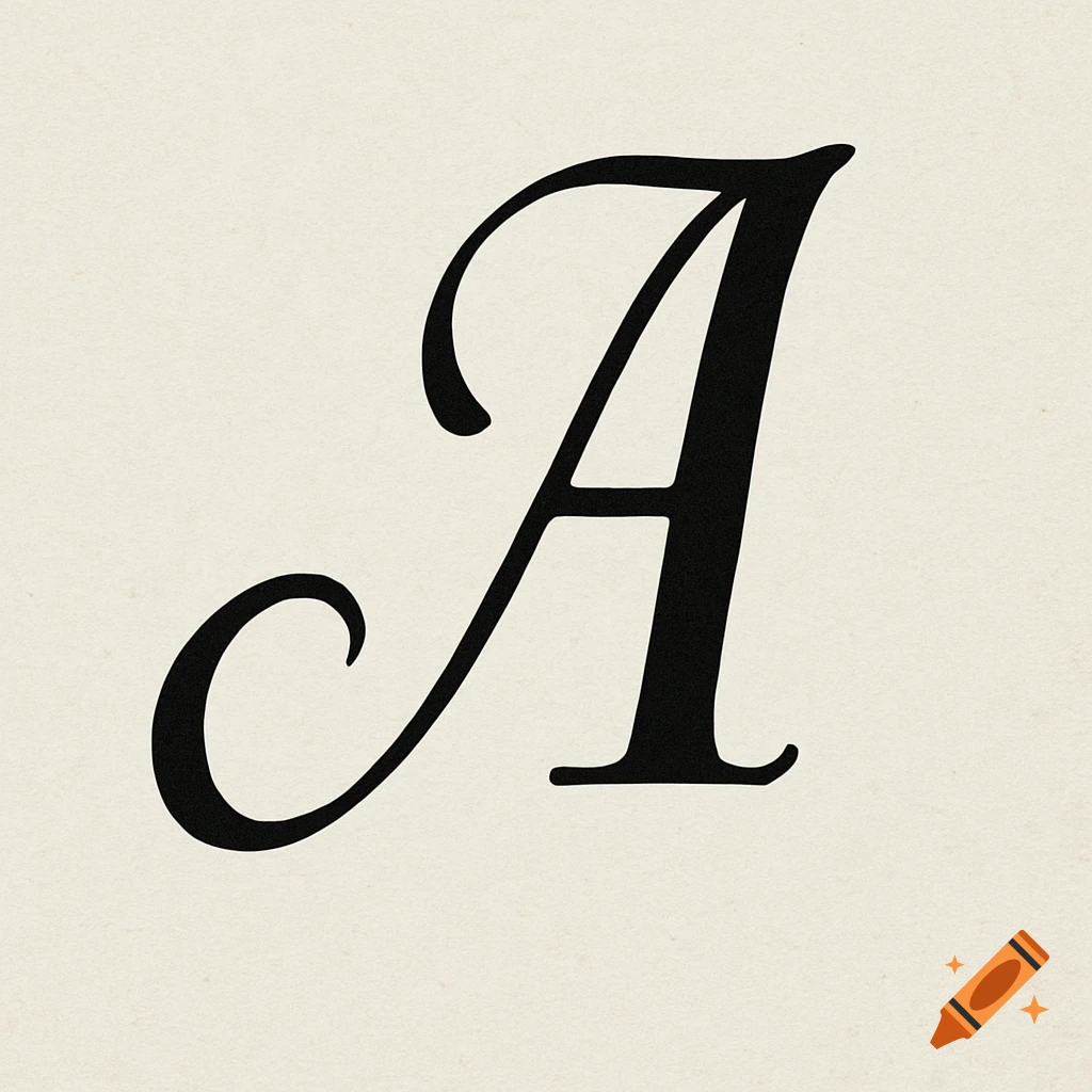 Black cursive drop cap letter A on textured light background.