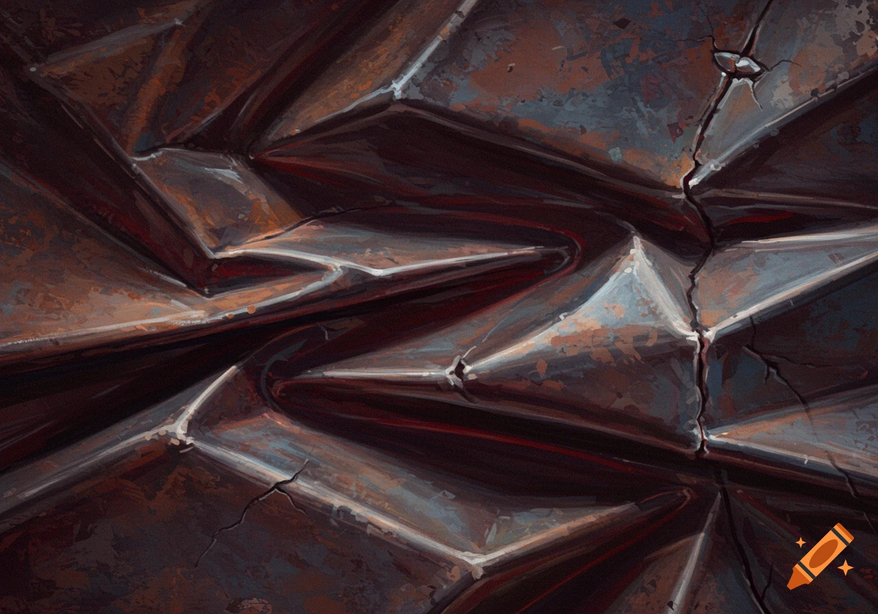 Close-up of dark, wrinkled, textured metal with hints of rust.