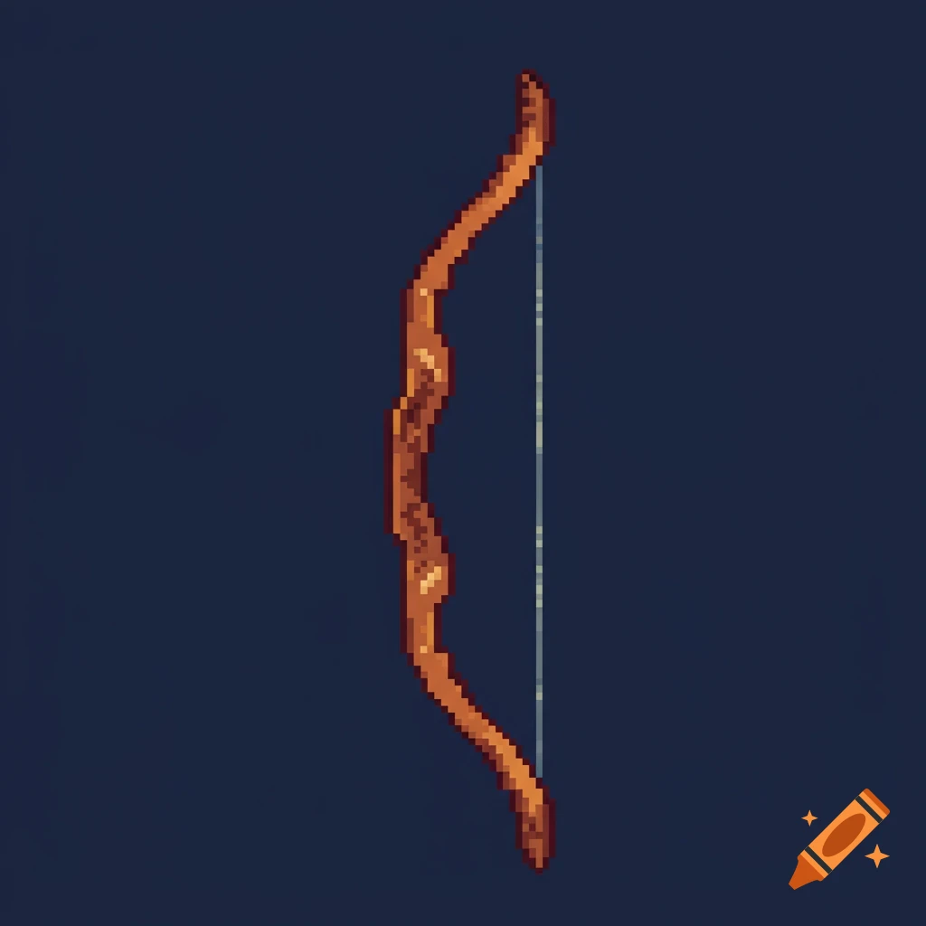 A 2d pixel art recurve bow on a dark background.