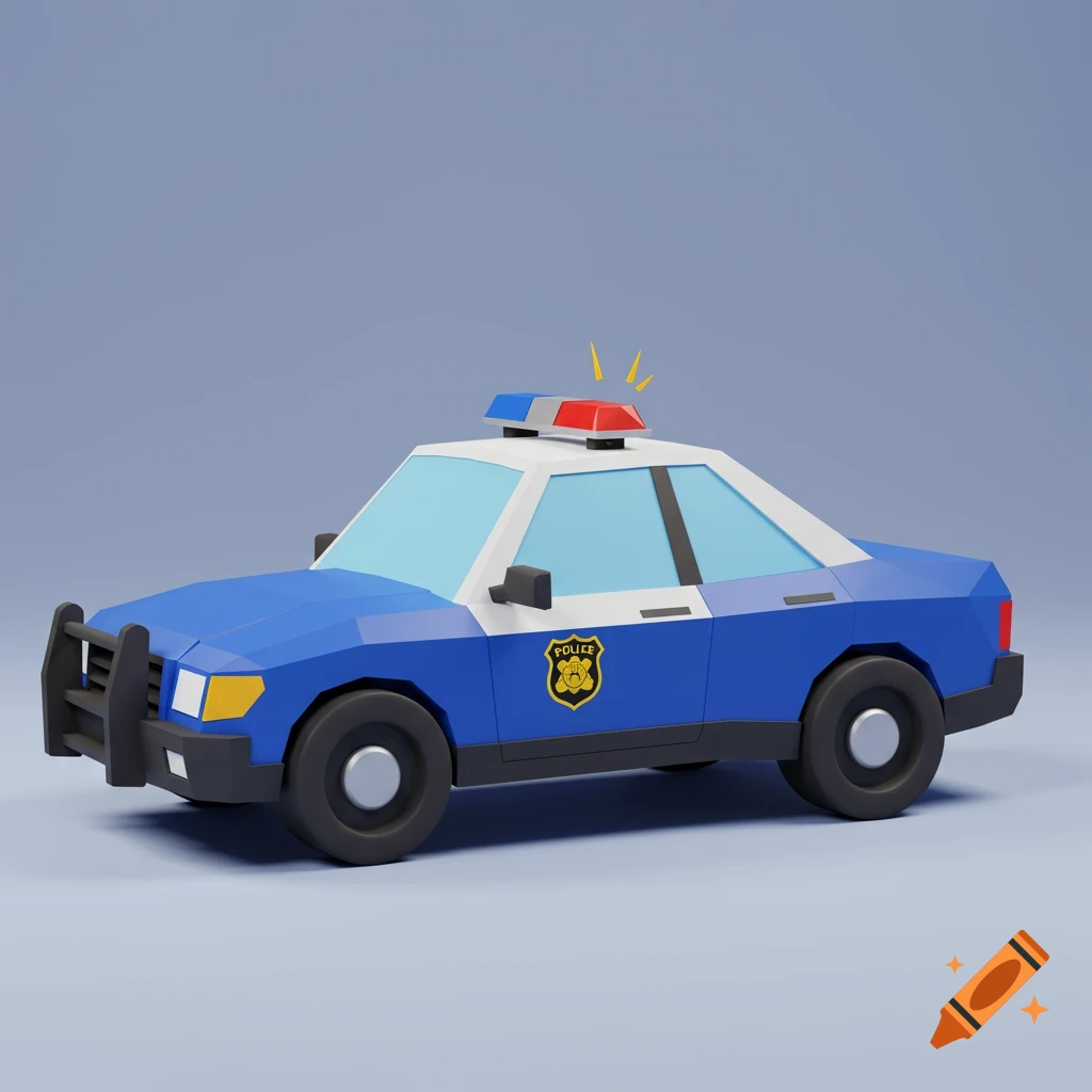Low poly cartoon police car side view