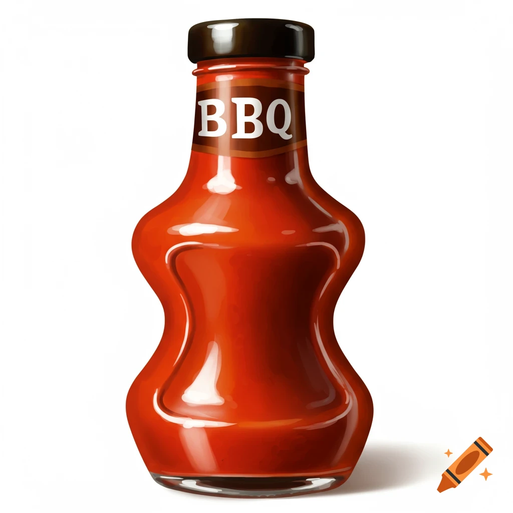 A stylized red bottle of BBQ sauce on a white background.