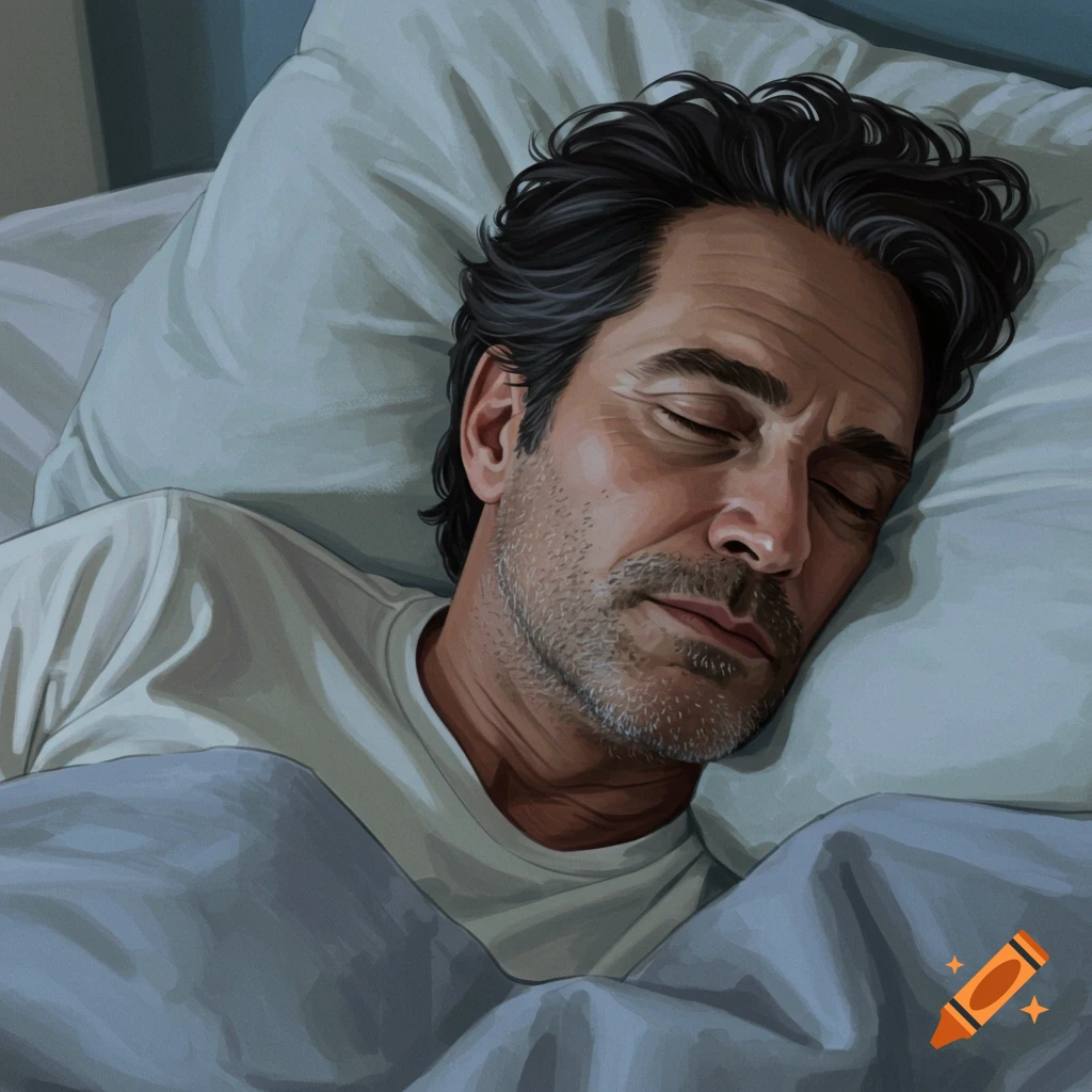 Illustration of a handsome man sleeping in bed