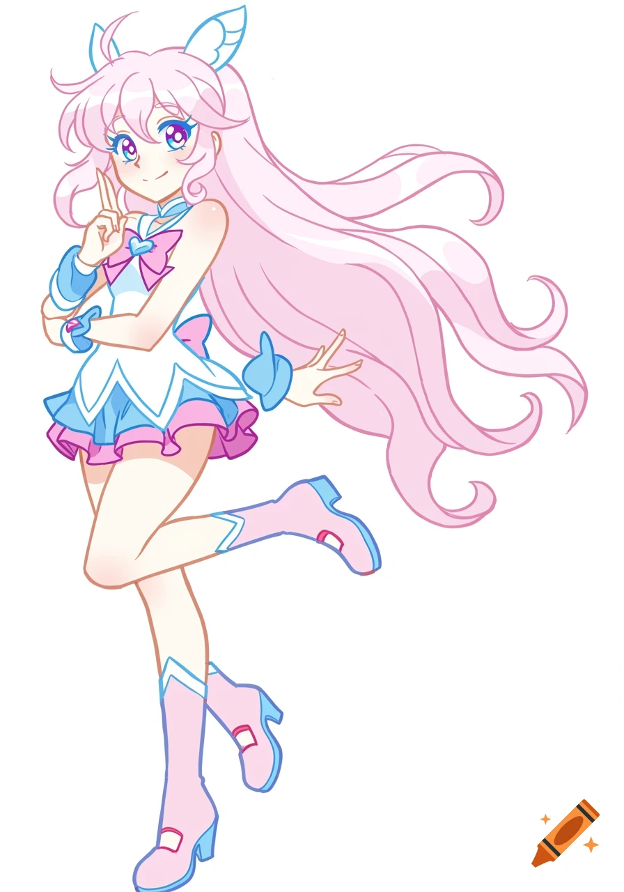 Anime girl in a pink and blue magical girl outfit posing.