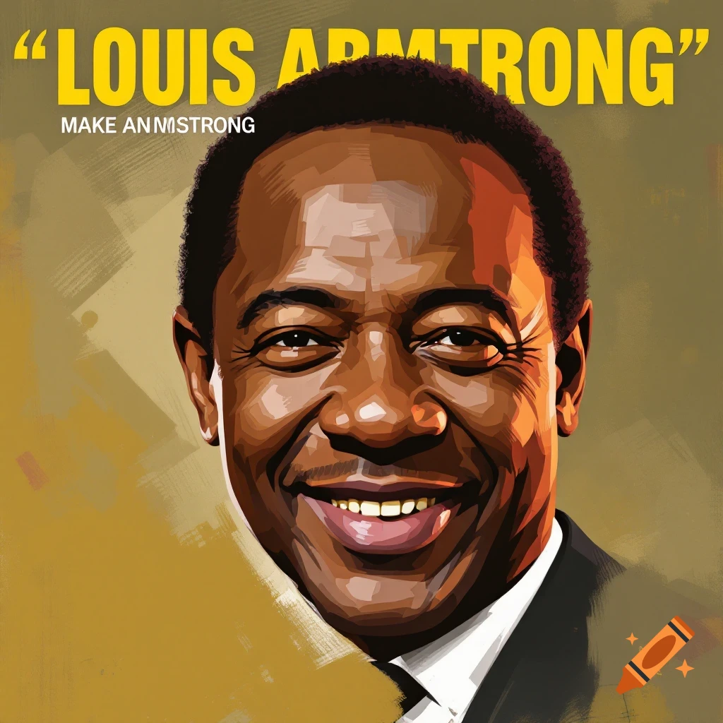 Stylized portrait of Louis Armstrong with his name above his head.