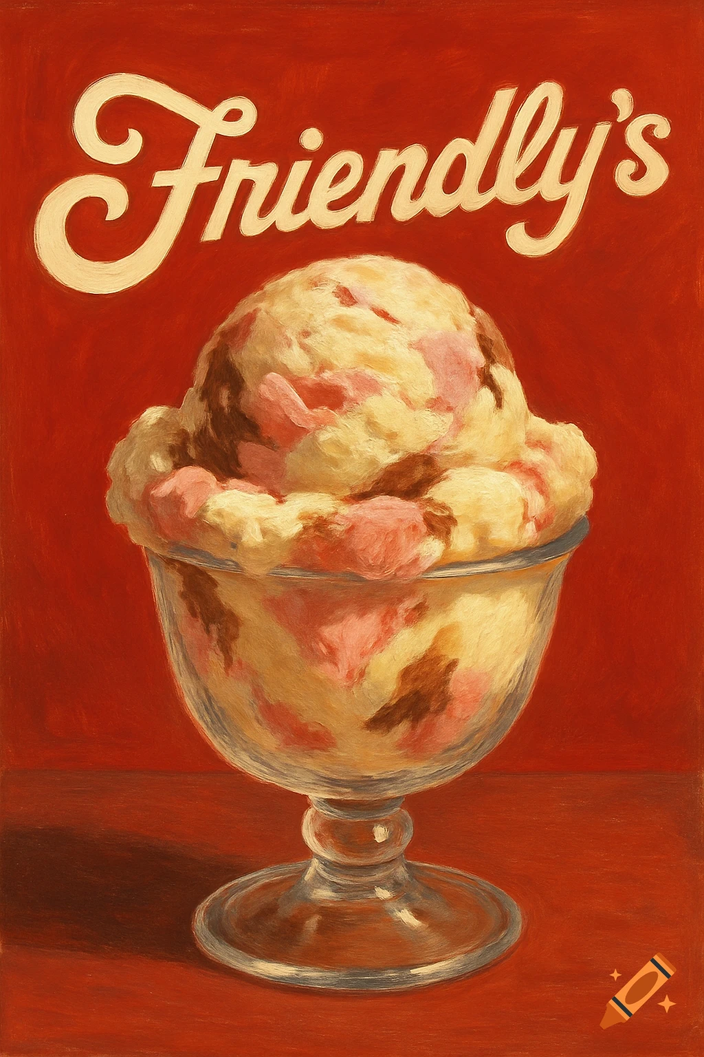 A painting of Friendly's ice cream in a glass dish.