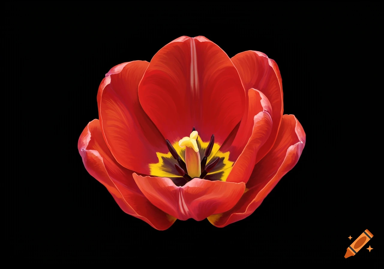 A red tulip flower against a black background.