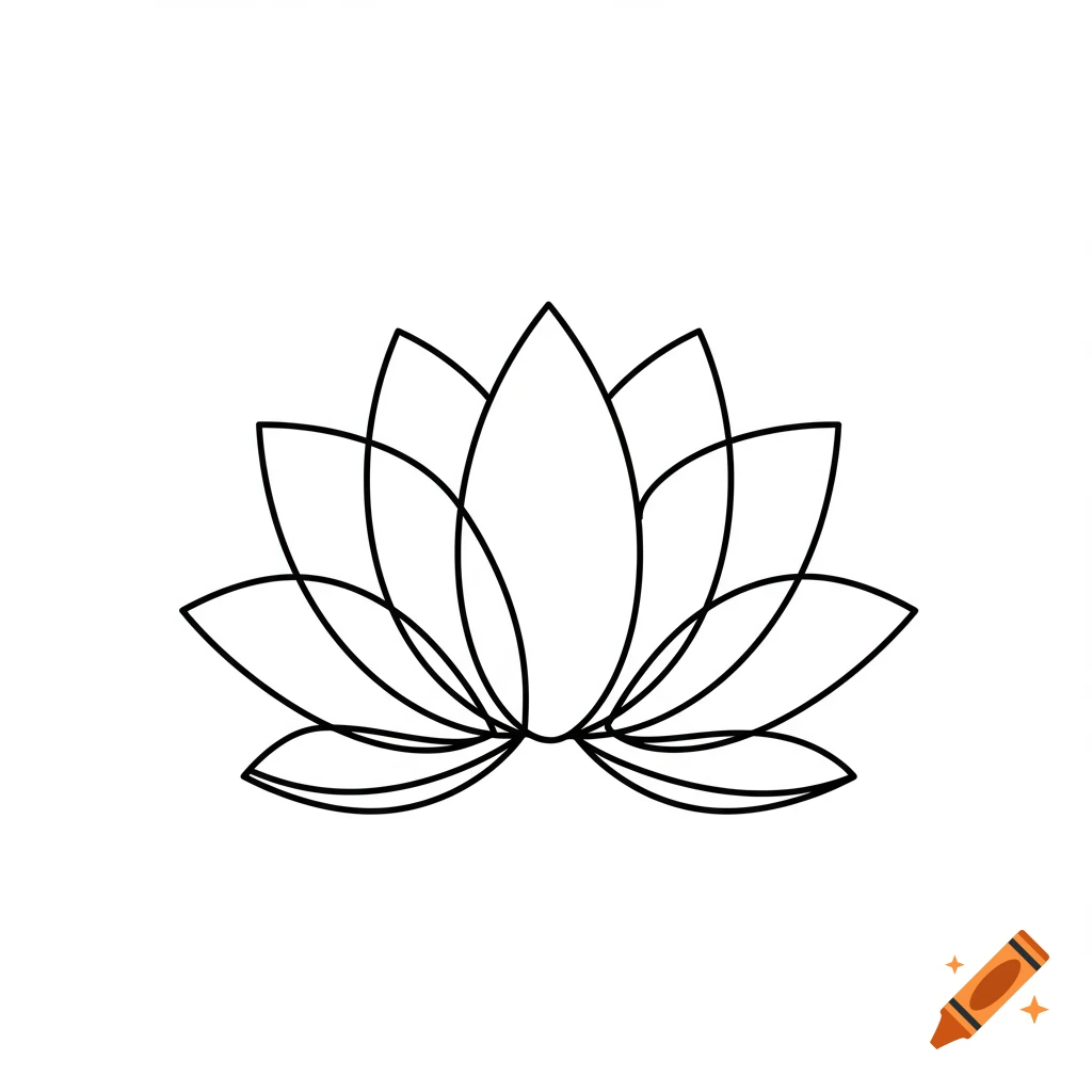 Simple black line drawing of a lotus flower on a white background.